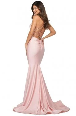 Sherri Hill - 53879 Deep V-Neck Mermaid Dress With Train