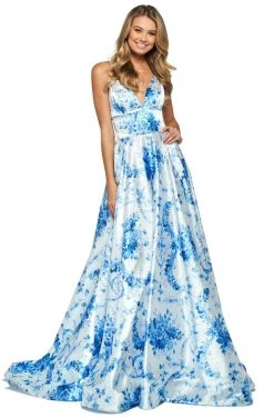 Sherri Hill - 53886 V-Neck Satin Floral Dress