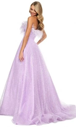 Sherri Hill - 54048 Feather Fringed Strapless Glitter Gown