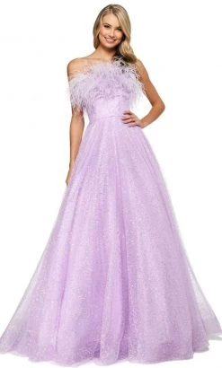 Sherri Hill - 54048 Feather Fringed Strapless Glitter Gown