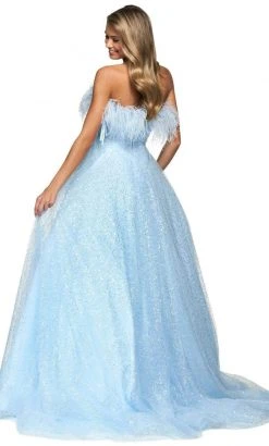 Sherri Hill - 54048 Feather Fringed Strapless Glitter Gown
