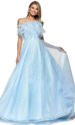 Sherri Hill - 54048 Feather Fringed Strapless Glitter Gown