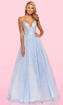 Sherri Hill - 54205 Plunging V Neck Glitter Organza Ballgown