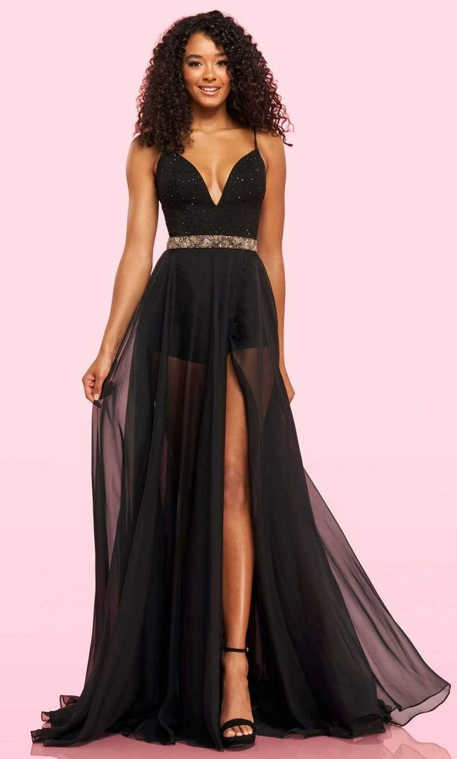 Sherri Hill - 54238 Jeweled Romper High Slit Overskirt Gown 3 Sherri Hill - 54238 Jeweled Romper High Slit Overskirt Gown