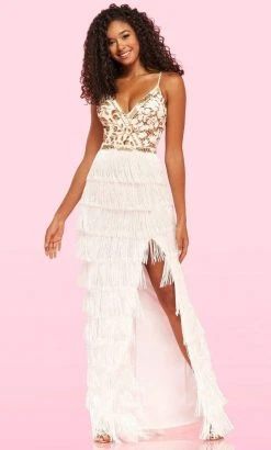 Sherri Hill - 54251 Fringe Sheath Dress With Slit