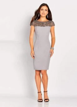 Social Occasions By Mon Cheri - Beaded Illusion Bateau Knee Length Dress 119824