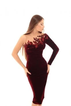 Tarik Ediz - 93664 Floral Applique Single Sleeve Sheath Dress Party Dresses