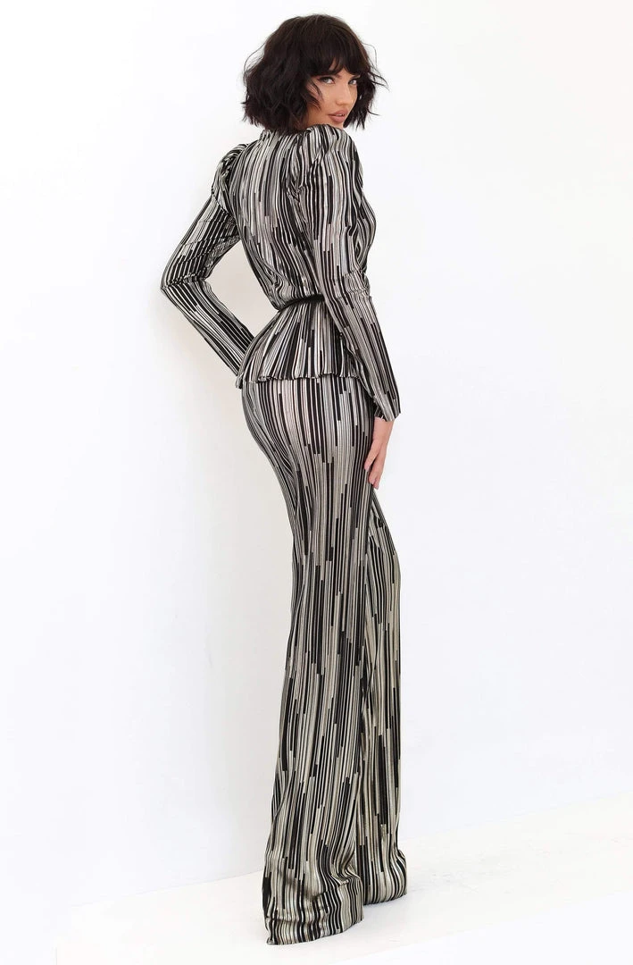 Tarik Ediz - 93892 Long Sleeve Deep V-neck Satin Jumpsuit 4 Tarik Ediz - 93892 Long Sleeve Deep V-neck Satin Jumpsuit