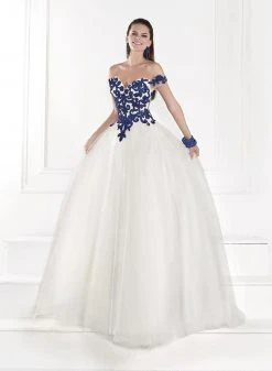 Tarik Ediz - Off The Shoulder Filigree Patterned Tulle Gown 92613