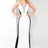 TB Evenings By Mon Cheri - MCE11618 High Contrast Plunging V-Neck Sheath Gown - 1 Pc Black/White In Size 0 Available